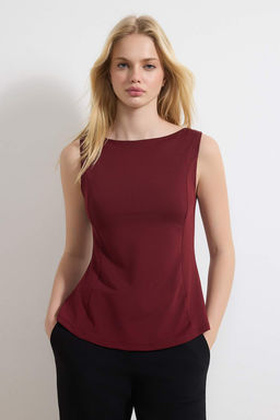 Bordo Peplum Fitted/Vucuda Oturan Orme Bluz TWOSS25BZ00265