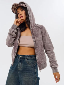 K12693 Толстовка с капюшоном на молнии OVER SIZE (плотный хлопок) КОРИЧНЕВЫЙ