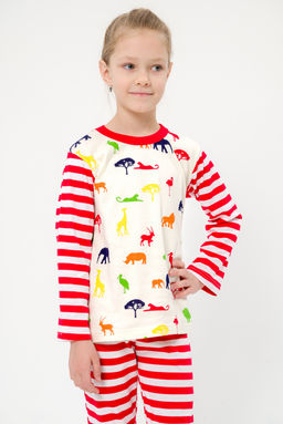Пижама детская из джемпера и брюк без манжет из интерлока Сафари красный полоса - Амадэль фото 25