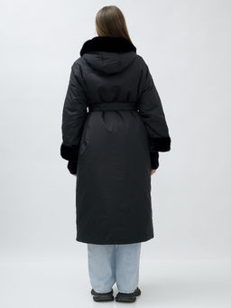 Пальто зимнее женское с норкой большого размера черного цвета 25008Ch - Mtforce фото 22