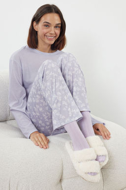 Trendyolmilla Lila %100 Pamuklu Cicekli Orme Pijama Tak?m? THMAW25PT00187  фото 2