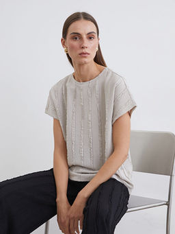 Bisiklet Yaka Dokulu Bluz