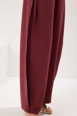 Bordo Yanlar? Pileli Yuksek Bel Esnek Orme Pantolon TWOSS25PL00054