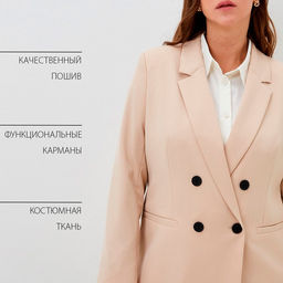 Пиджак женский двубортный MIST plus-size, размер 56, бежевый
