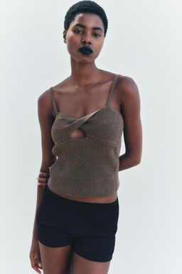 PLAIN LINEN BLEND KNIT TOP WITH KNOT DETAIL - Zara фото 6
