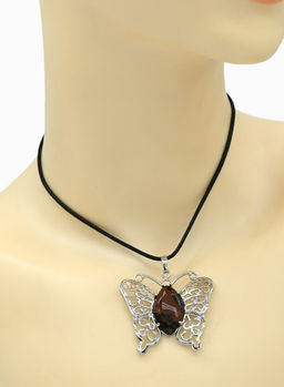 Подвеска Бабочка 45*40мм с обсидианом в металле