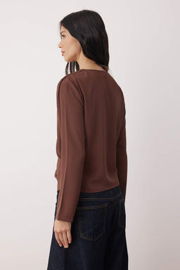 Trendyolmilla Siyah Kruvaze Saten Dokuma Bluz TWOAW24BZ00423  фото 12