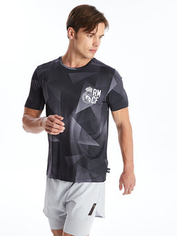 DRY-TECH Bisiklet Yaka K?sa Kollu Real Madrid Bask?l? Erkek Taraftar Ti??rt