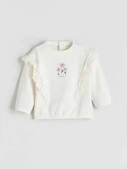 Bisiklet Yaka ?i?ekli K?z Bebek Sweatshirt ve Tayt 2li