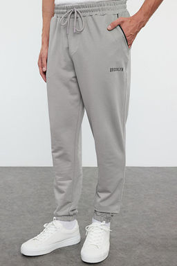 Gri Regular Fit Bask_l_ Biyeli Lastik Pa_a E_ofman Alt_ TMNSS22EA0121