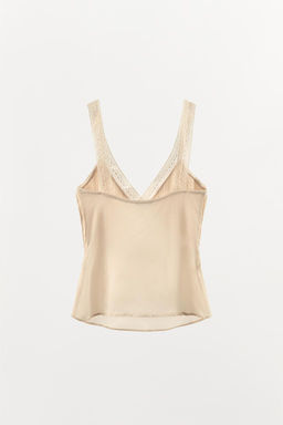 SATIN TOP WITH EMBROIDERY AND LACE TRIM - Zara фото 5