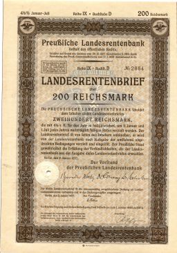 Облигация 4,5% 200 рейхсмарок 1937 года Германия