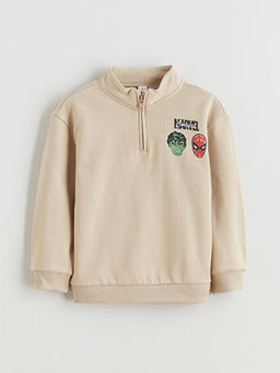 Dik Yaka Marvel Bask?l? Erkek ?ocuk Sweatshirt