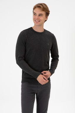 Erkek Slim Fit Bisiklet Yaka Antrasit Melanj Basic Kazak - U.s. polo assn фото 4