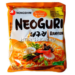 Лапша Неогури среднеострая с морепродуктами/Neoguri Seafood Mild (в пачке) Nongshim, Корея 120 г Акция
