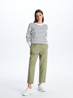 Beli Lastikli D?z Keten Kar???ml? Kad?n Pantolon