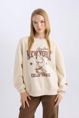 Женский крутой толстый свитшот оверсайз с широким кроем и круглым вырезом с принтом