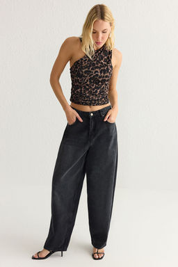 Cok Renkli Asimetrik Yaka Fitted/Vucuda Oturan Esnek Orme Bluz TWOSS25BZ00017