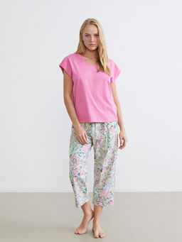 V Yaka ?i?ekli Kad?n Kaprili Pijama Tak?m?