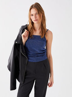 Kare Yaka Ask?l? Parlak G?r?n?ml? Kad?n Bluz