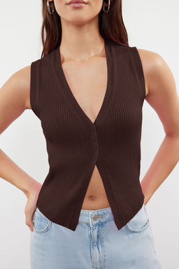 TRENDYOLMILLA Kahverengi Crop Premium/ Ozel Iplik Yelek TWOSS24BZ00258  фото 3