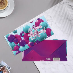 Цена за 10 шт. Конверт для денег С Днём Рождения! бирюзовые шары, 16,5х8 см - Дарим красиво фото 2