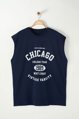 Lacivert Oversize/Genis Kesim Kolsuz Chicago Bask? Buyuk Beden Atlet TMNSS25CV00001 - Trendyolmilla фото 8