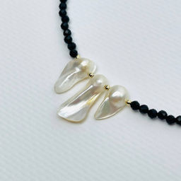 Колье из черной Шпинели и Жемчуга 45 см +