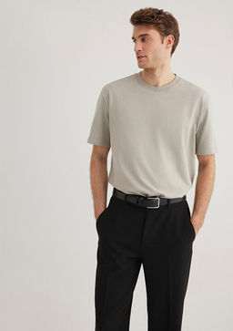Bisiklet Yaka Gri Basic Tisort