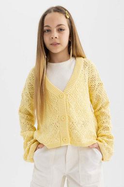 Кардиган для девочек с V-образным вырезом - Defacto фото 4