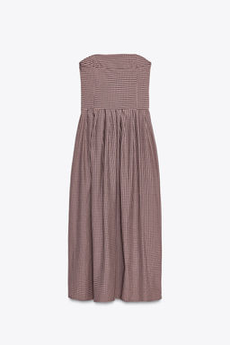 GINGHAM CHECK STRAPLESS MIDI DRESS - Zara фото 9