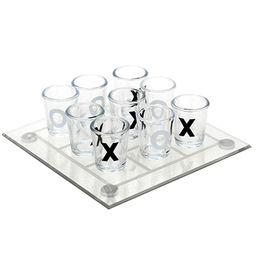Игра Застольные крестики нолики набор 10 предметов: подставка стеклянная 12,6х12,6см, стопка пластмассовая, д2,5см h3см, 10мл - 9 штук, в подарочной коробке (Китай)
