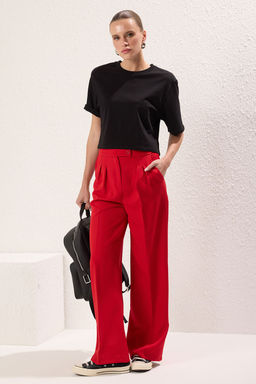 K?rm?z? Wide Leg/Genis Paca Dokuma Kumas Pantolon TWOAW22PL0066
