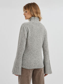 серая меланжевая водолазка с воротником стойкой и с расклешенными рукавами - Glenfield фото 10