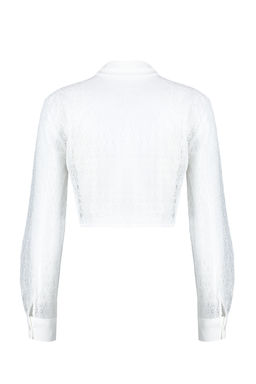 Ekru Dantelli Crop Regular Normal Kal?p Dokuma Gomlek TWOSS24GO00054