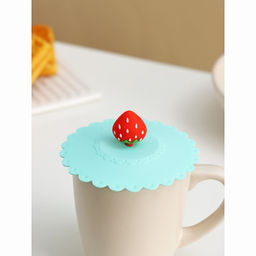 Цена за 2 шт. Крышка - непроливайка силиконовая Доляна Клубничка, d=11 см, цвет мятный фото 3