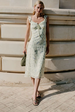 TRENDYOLMILLA Sar? Cicekli F?rf?rl? Midi Dokuma Elbise TWOSS25EL00568  фото 6