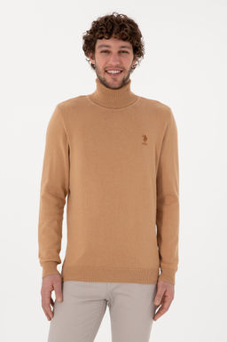 Erkek Slim Fit Bal_k__ Yaka Camel Melanj Basic Kazak