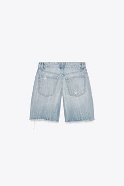 RIPPED MID-WAIST TRF DENIM BERMUDA SHORTS - Zara фото 12