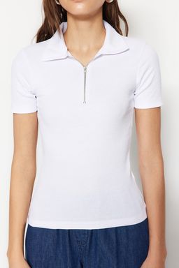 Lacivert Fermuar Detayl? Fitted/Vucuda Oturan Polo Yaka Fitilli Esnek Orme Bluz TWOSS23BZ00496 - Trendyolmilla фото 20