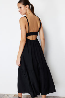 TRENDYOLMILLA Siyah Belden Ac?lan Ask?l? Midi Dokuma Elbise TWOSS24EL00340  фото 6