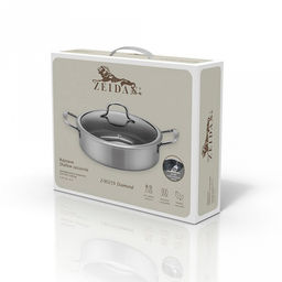 "Zeidan" Жаровня из нержавеющей стали, д24см, h6см, 3-х слойный корпус, индукционное дно, антипригарное покрытие с защитной сеткой, стеклянная крышка, металлические ручки, подарочная упаковка (Китай)