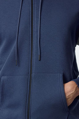 TRENDYOL MAN Indigo Oversize/Genis Kesim Polarl?/S?cak Tutan Fermuarl? Kapusonlu H?rka/Sweatshirt TMNAW25SW00076 - Trendyolmilla фото 9