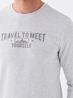 Bisiklet Yaka Uzun Kollu Bask?l? Erkek Sweatshirt