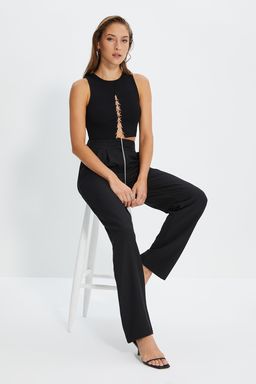 TRENDYOLMILLA Siyah Straight/Duz Kesim Pilili Dokuma Pantolon TWOSS19WX0017  фото 2