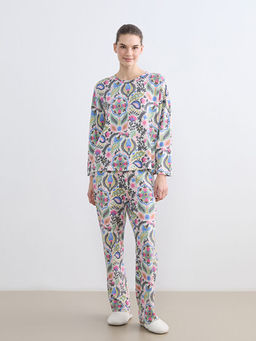 Bisiklet Yaka Desenli Kad?n Pijama Tak?m?