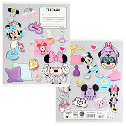 Цена за 18 шт. Тетрадь в клетку 12 листов, 5 видов МИКС, обложка мелованный картон, «Минни Маус»