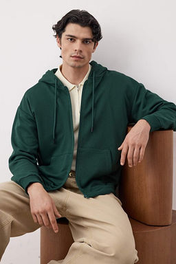 Koyu Ye_il Oversize/Geni_ Kesim Fermuarl_ Basic _ardonsuz Sweatshirt-H_rka TMNAW22SW0620