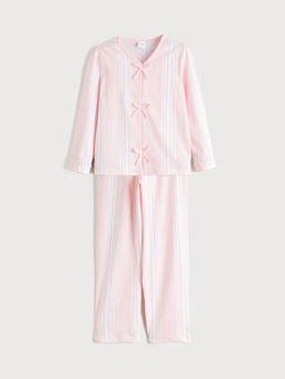 V Yaka Fiyonk Detayl? K?z ?ocuk Pijama Tak?m?