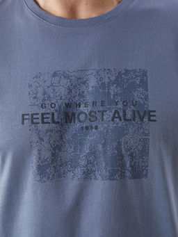 Bisiklet Yaka Bask?l? Penye Erkek Ti??rt